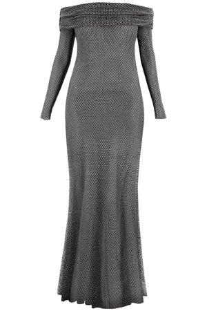 SELF-PORTRAIT Off-The-Shoulder Rhinestone Maxi Dress in Black for Women - FW23