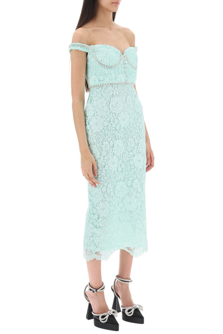 Floral Lace Midi Dress with Crystal Cupchains