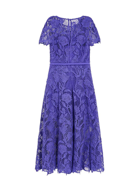 SELF-PORTRAIT Elegant Cobalt Blue Lace Midi Dress