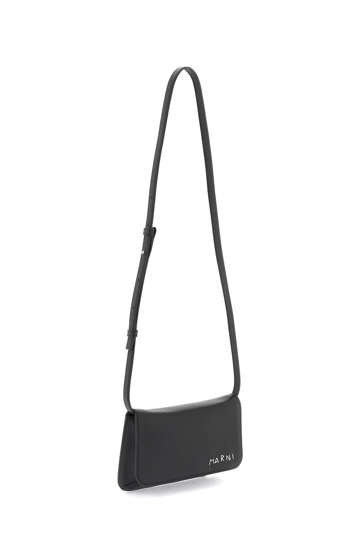MARNI Black Leather Shoulder Handbag with Logo for Men