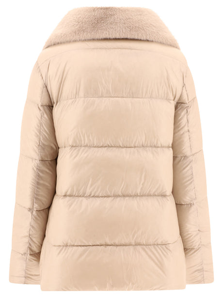 HERNO Luxurious Beige Down Jacket with Faux Fur Accents