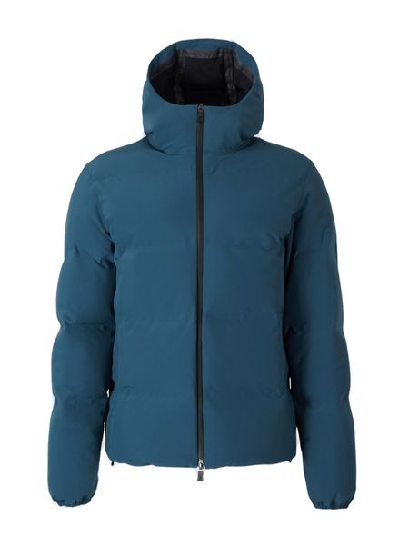Luxurious Hooded Down Jacket - Water-Resistant, Adjustable Waist, Blue
