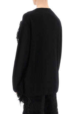 男士黑色羊毛毛衣，配有流苏 - FW23系列