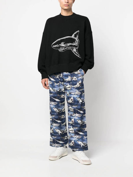 PALM ANGELS Split Shark Crew Sweatshirt for Men in Black and White