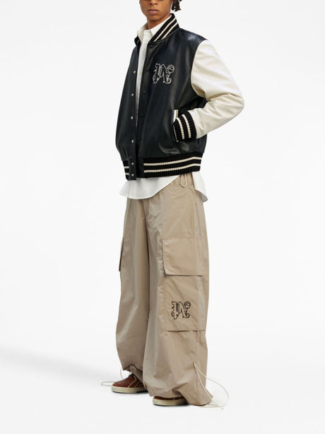 PALM ANGELS Two-Tone Leather Varsity Jacket - Men's Fashion FW23