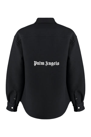 PALM ANGELS Black Virgin Wool Overshirt - Classic Collar, Two Buttoned Pockets, Oversize Fit