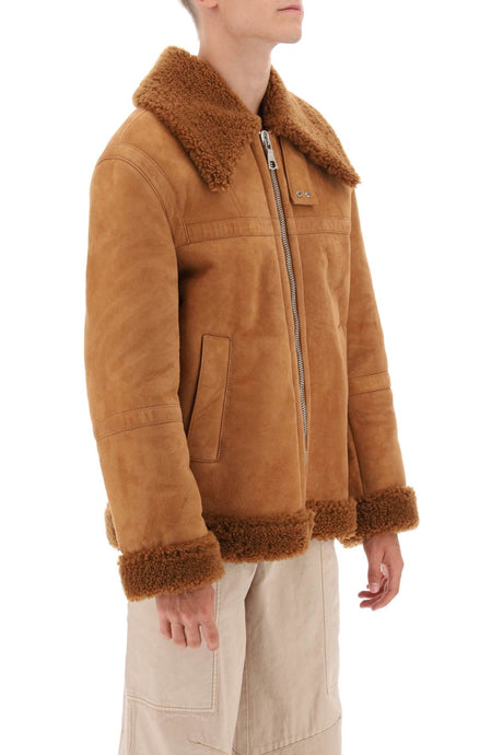 Men's Brown Shearling Jacket with Palm Angels Graphic - FW23 Season