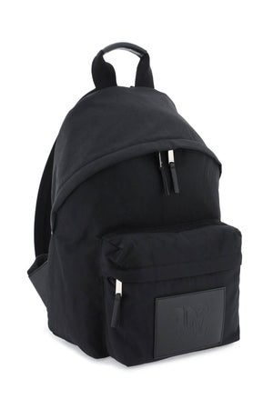 Grained Leather Logo Backpack - Black