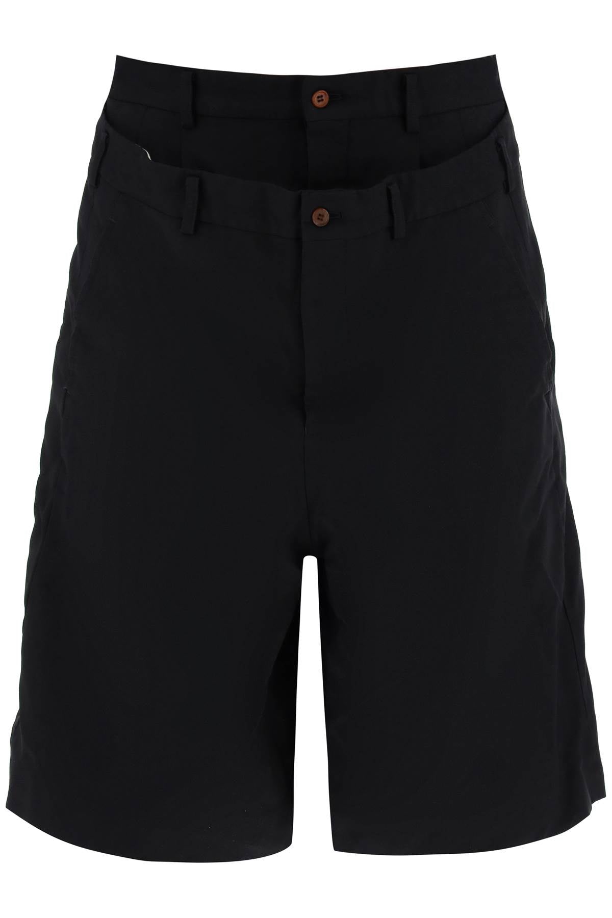 黑色分層設計男士百慕達短褲