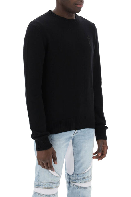 Áo len nam màu đen với logo thêu tông màu - cắt dáng thường