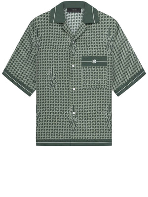 绿色格子保龄衫-男士丝绸短袖上衣