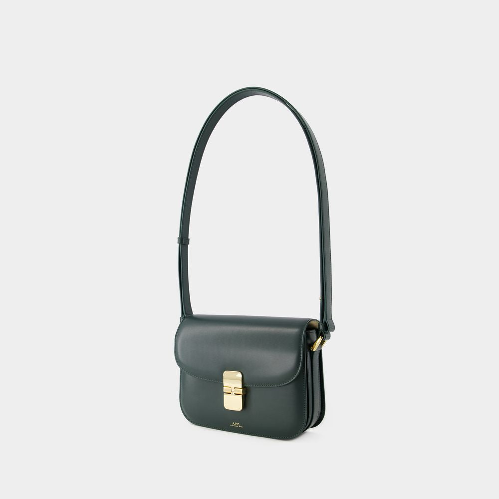 A.P.C. Grace Small Emerald Green Leather Shoulder Bag for Women SS24