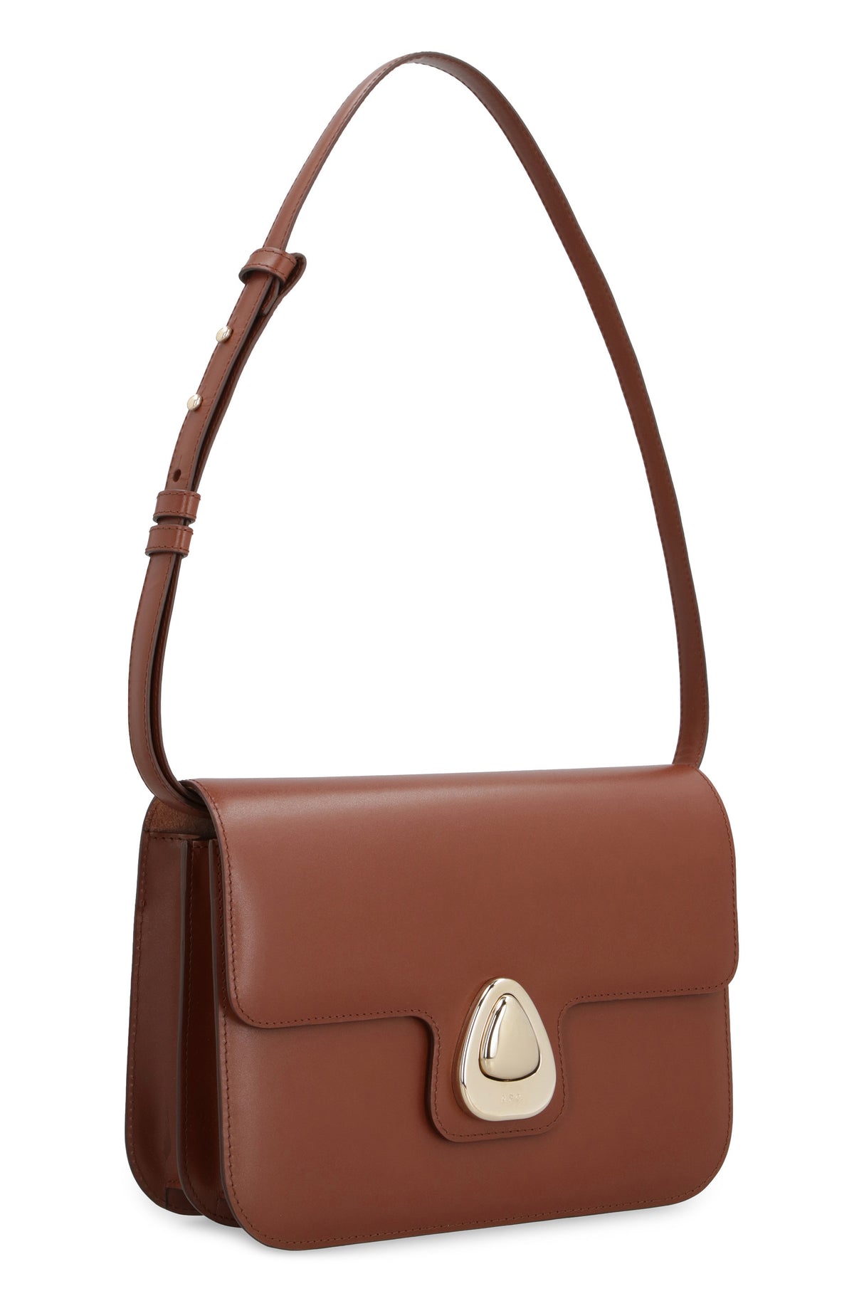 A.P.C. Smooth Calfskin Mini Handbag with Gold-Tone Hardware, Saddle Brown – 21.5 x 15 x 7 cm
