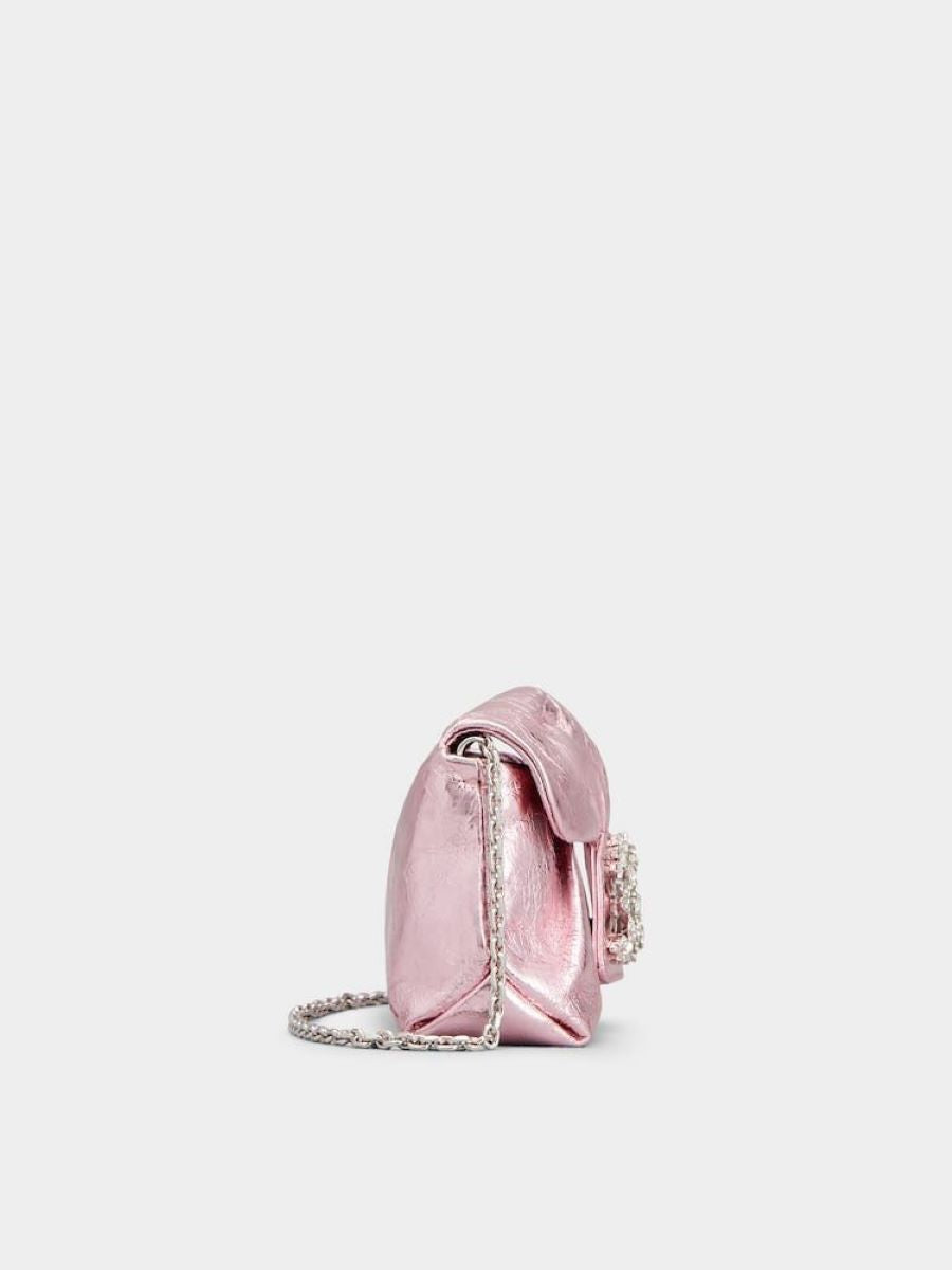 Túi đeo vai dây thắt nơ họa tiết hoa cài strass màu hồng
