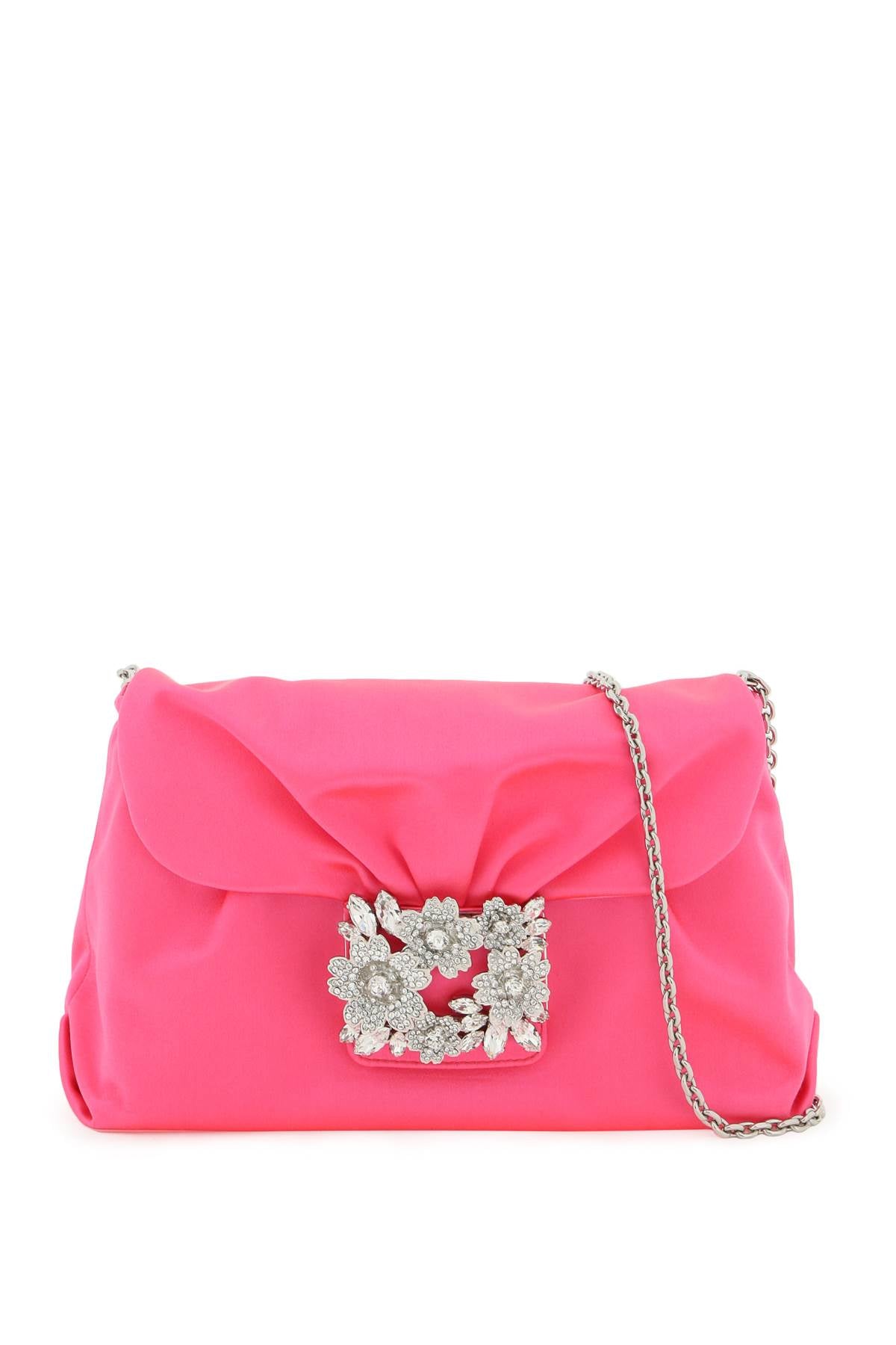 Feminine Pink Draped Mini Handbag for Women with Strass Buckle and Chain Strap