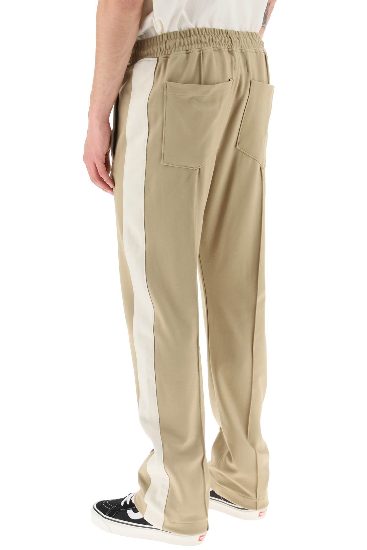 RHUDE Beige Straight-Leg T-Shirt Pants with Contrast Bands and Mustard Drawstring
