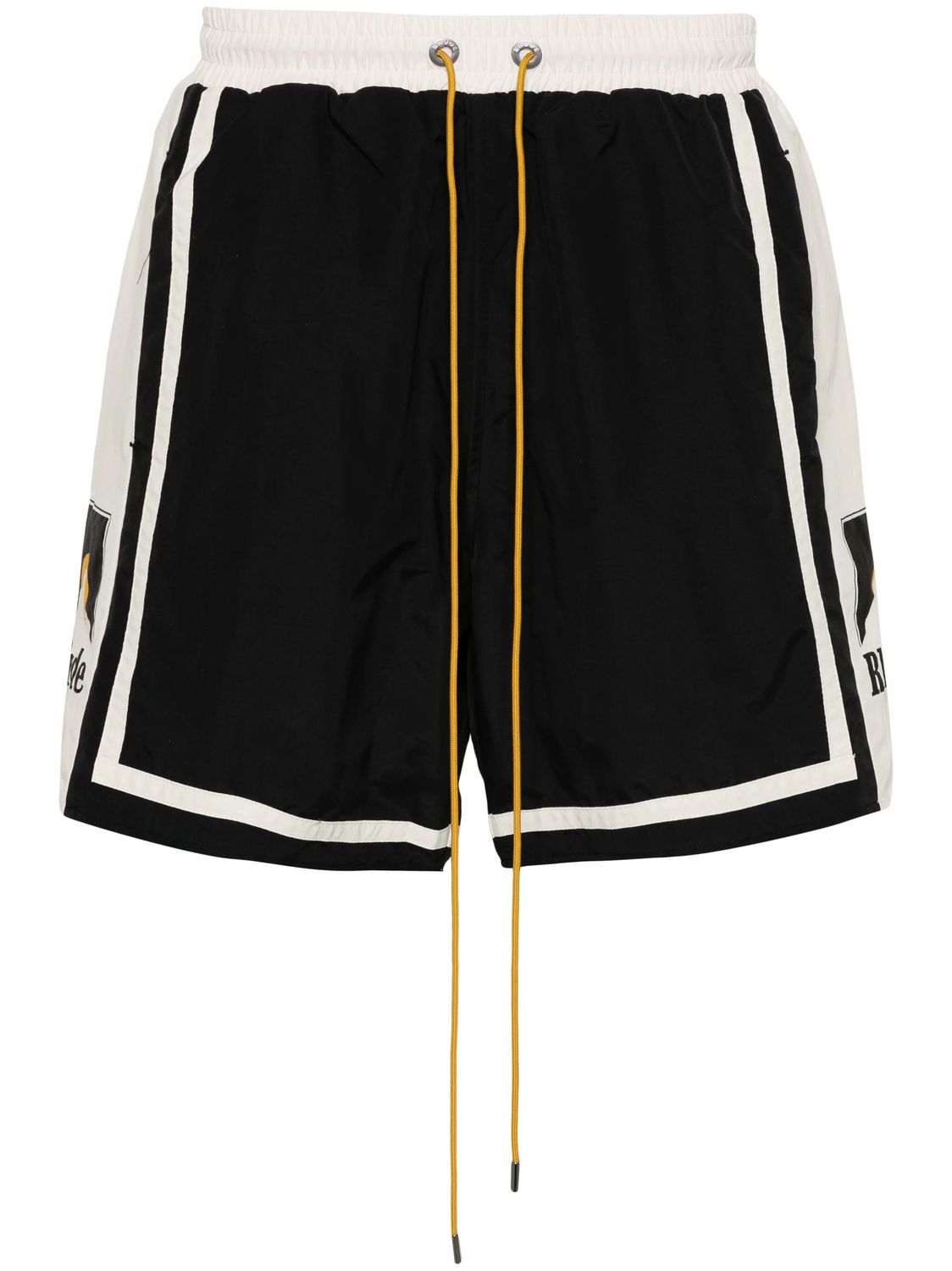 RHUDE Men's Color Block Sports Shorts with Striped Detail and Logo Print