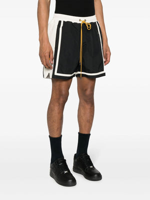 RHUDE Men's Color Block Sports Shorts with Striped Detail and Logo Print