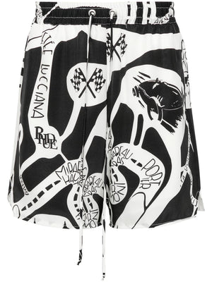 RHUDE Silk Twill Bermuda Shorts with Racing Print