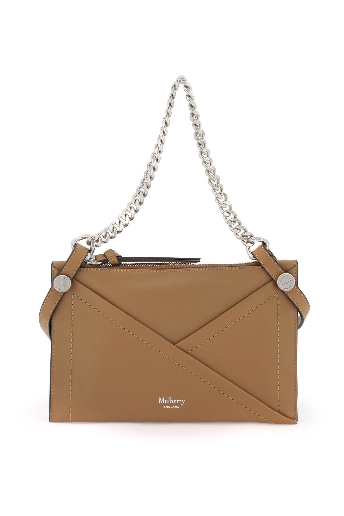 Envelope-like Leather Handbag with Interchangeable Handle