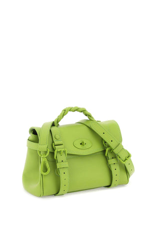 MULBERRY Mini Alexa Green Leather Clutch with Braided Handle and Iconic Metal Closure