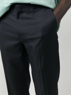 Navy Blue Straight-Leg Tailored Trousers for Men