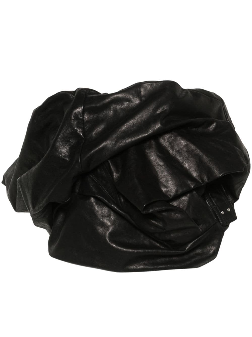 RICK OWENS Sleek Black Leather Bustier for Women with Asymmetric Draped Design