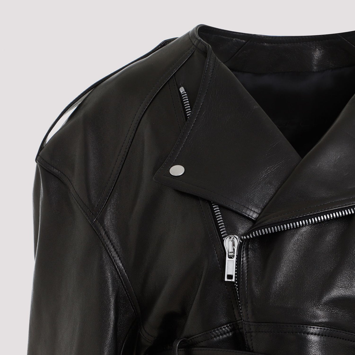 RICK OWENS Black Micro Biker Jacket in Lamb Skin for Women - SS24 Collection