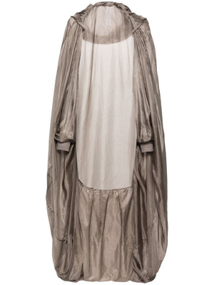RICK OWENS Taupe Grey Silk Hooded Jacket - Semi-Sheer, Slouchy Design for Women SS24