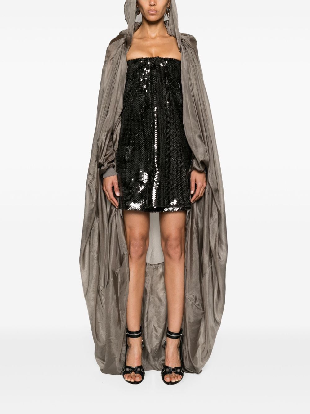 RICK OWENS Taupe Grey Silk Hooded Jacket - Semi-Sheer, Slouchy Design for Women SS24