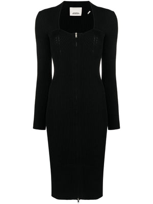 精緻黑色羊毛混紡中長款女裝連衣裙 - FW23