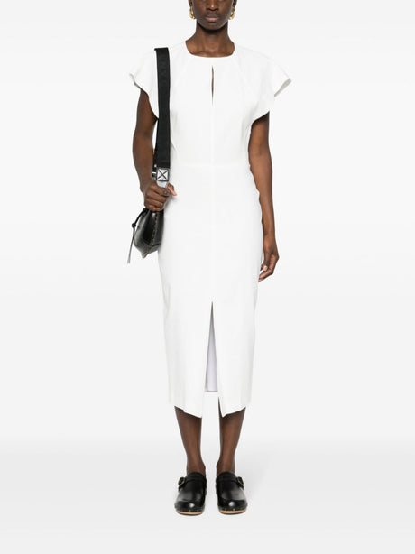 ISABEL MARANT White Midi Dress with Cap Sleeves and Keyhole Neckline