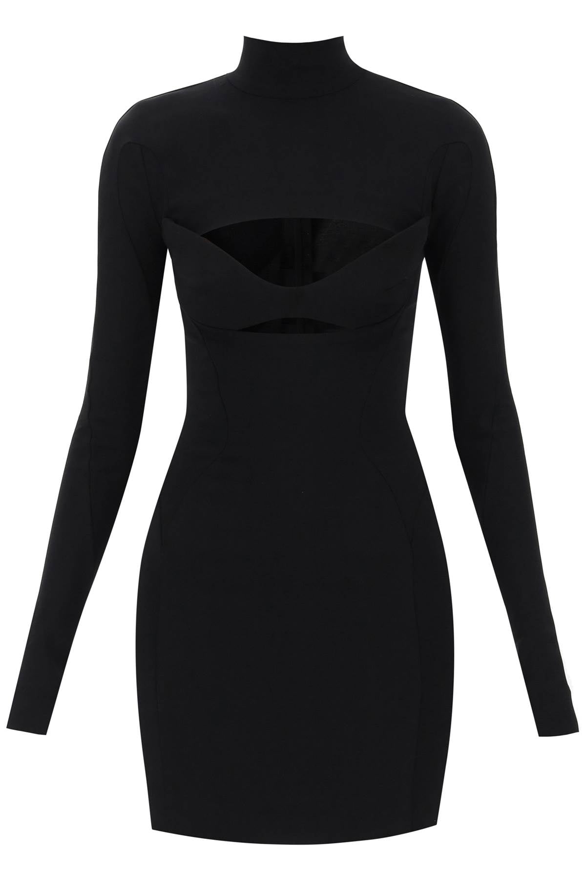 时尚简约黑色迷你连衣裙，深V领带身图案设计
