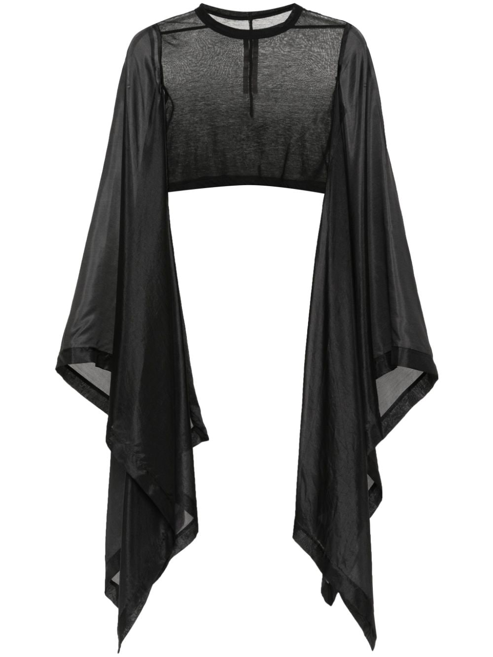 Black Cotton Silk Paneled Long Sleeve Cropped T-Shirt