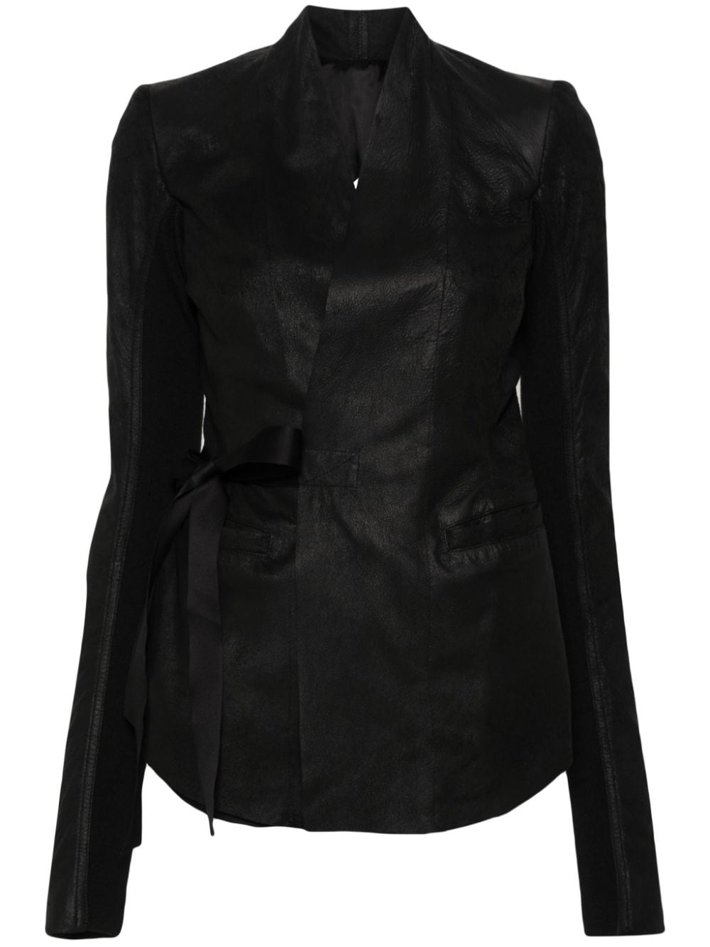 RICK OWENS Cracked Leather V-Neck Jacket for Women