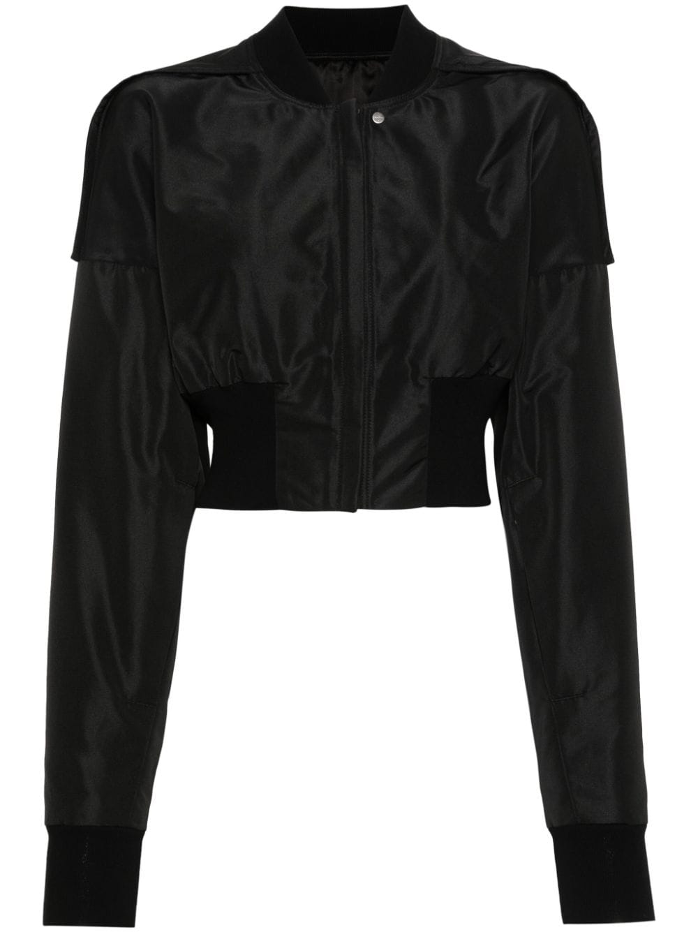 女性用ブラッククロップドボンバージャケット、2024春夏コレクション