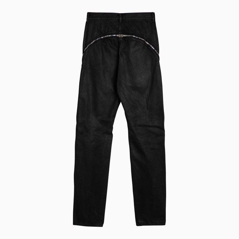 RICK OWENS Men's Black Denim Jeans with Front Zip and Exposed Detail