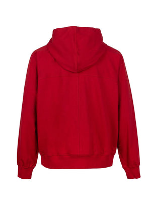 RICK OWENS Cardinal Red Cotton Hoodie with Seam Detailing for Men