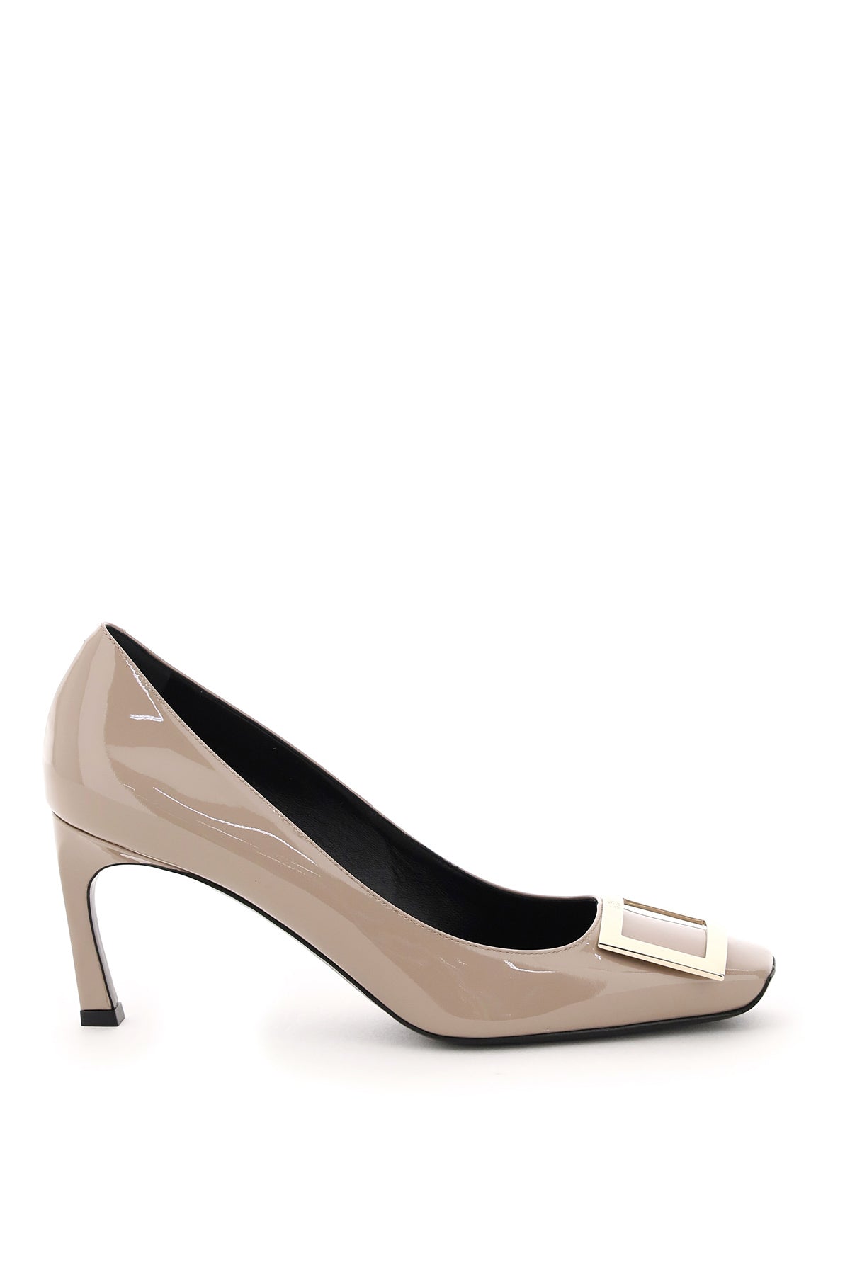 Giày cao gót Trompette Belle Vivier màu be với khóa vuông bằng kim loại cho phụ nữ