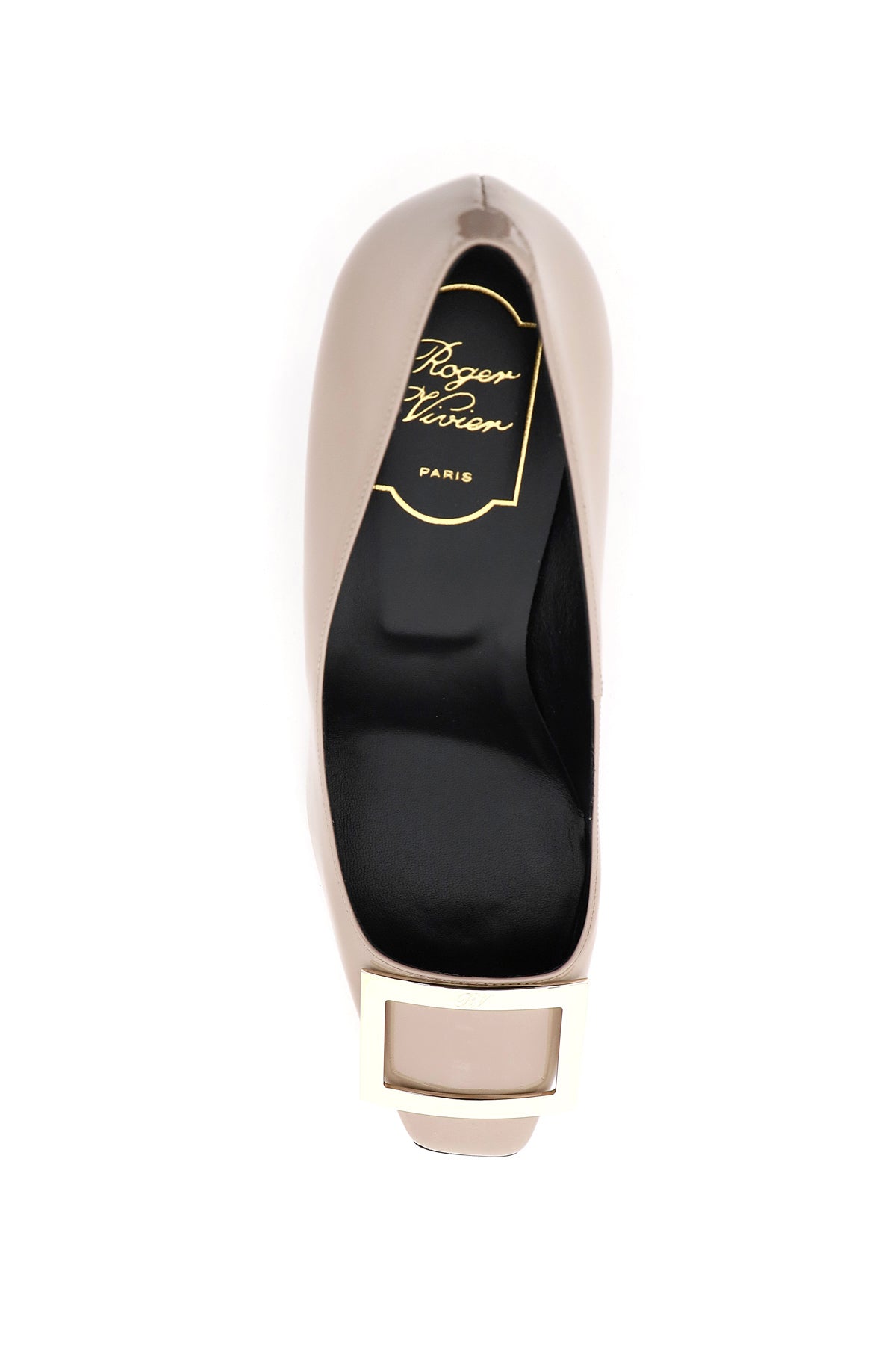 Giày cao gót Trompette Belle Vivier màu be với khóa vuông bằng kim loại cho phụ nữ