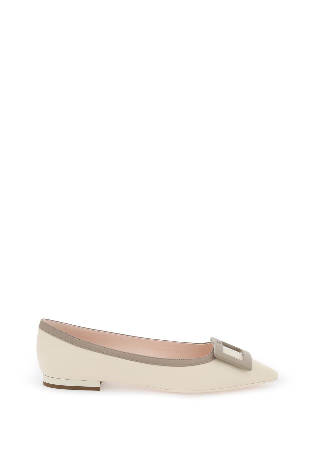 ROGER VIVIER Neutral Leather Ballerina Flats with Iconic Buckle for Women