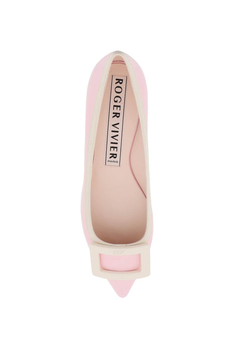 Feminine Pink Leather Ballet Flats with Iconic RV Buckle - SS24 Collection