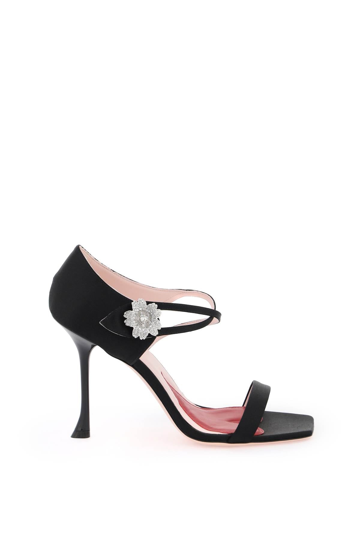 Satin Sandals with Crystal-Embellished Daisy Straps