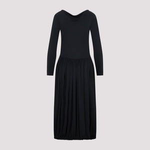 LANVIN Black LS Drape Midi Dress for Women - SS23 Collection