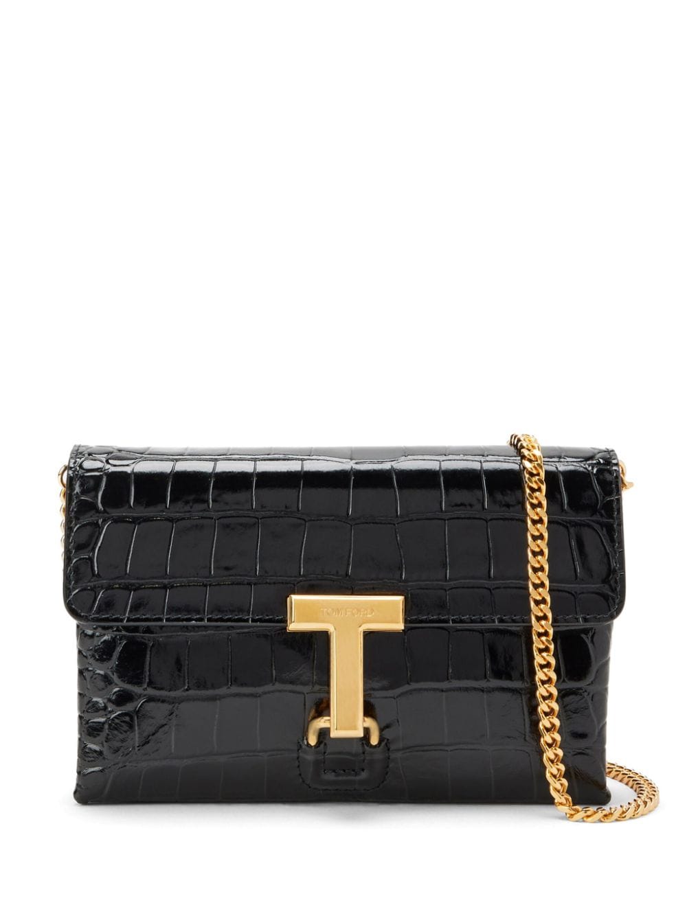 TOM FORD Luxurious Crocodile-Embossed Crossbody Handbag for Women in Black for SS24