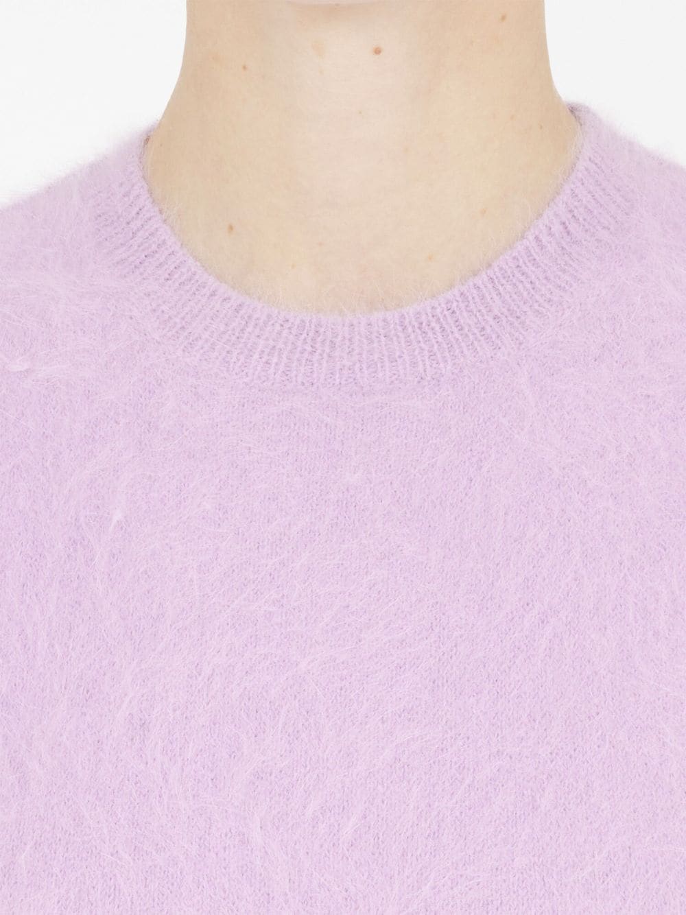 紫色のブラシード短袖ニットトップ レディース用