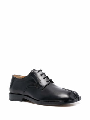 Sleek Black Leather Tabi-Toe Lace-Up Shoes for Women