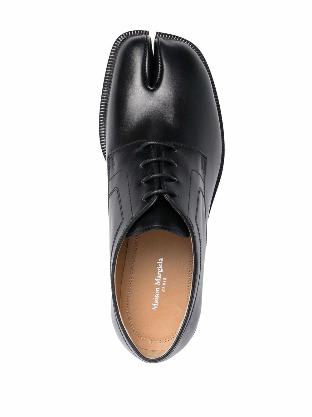 Sleek Black Leather Tabi-Toe Lace-Up Shoes for Women
