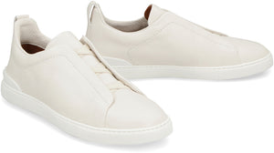 ZEGNA Men's White Triple Stitch Leather Sneaker for a Stylish and Comfortable Look