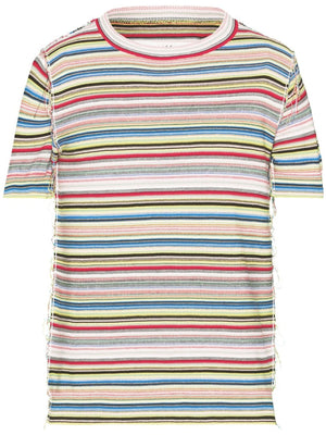 カラフルなストライプのコットンメンズTシャツ（SS24用）